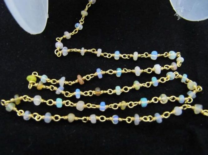Natural Ethiopian Opal Rondelle Plain Smooth Beaded 2.5-3mm Size Opal Sterling Silver Rosary Bead Chain Wholesale Prices gemstone chain