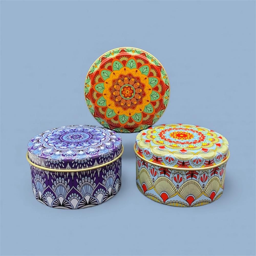 100gm Mandala Art Printed Tin Container - Color: Multicolor