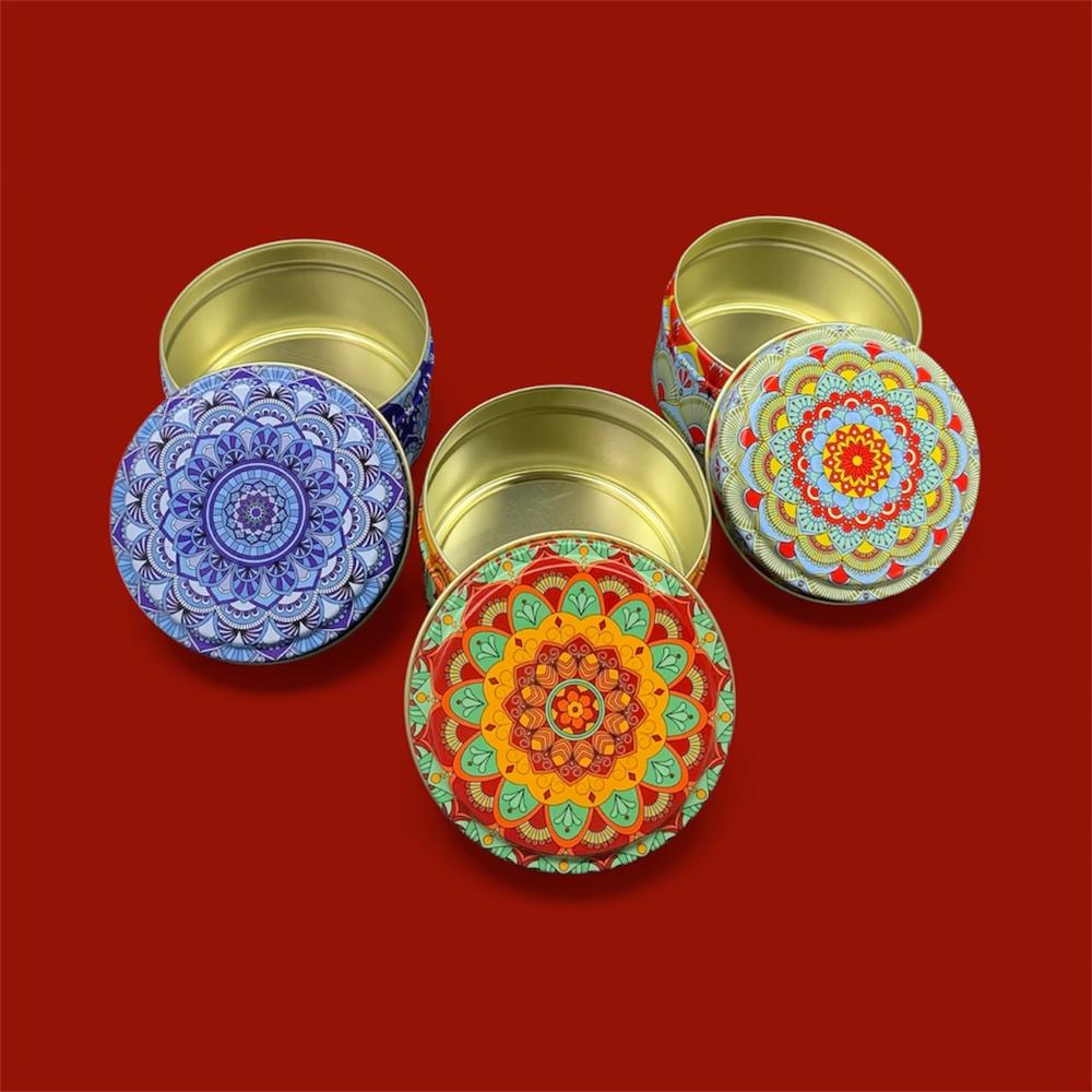 100gm Mandala Art Printed Tin Container - Color: Multicolor