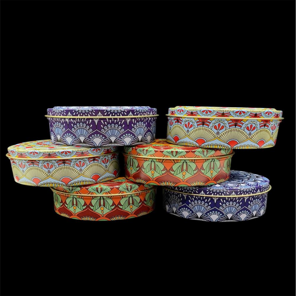 100gm Mandala Art Printed Tin Container - Color: Multicolor