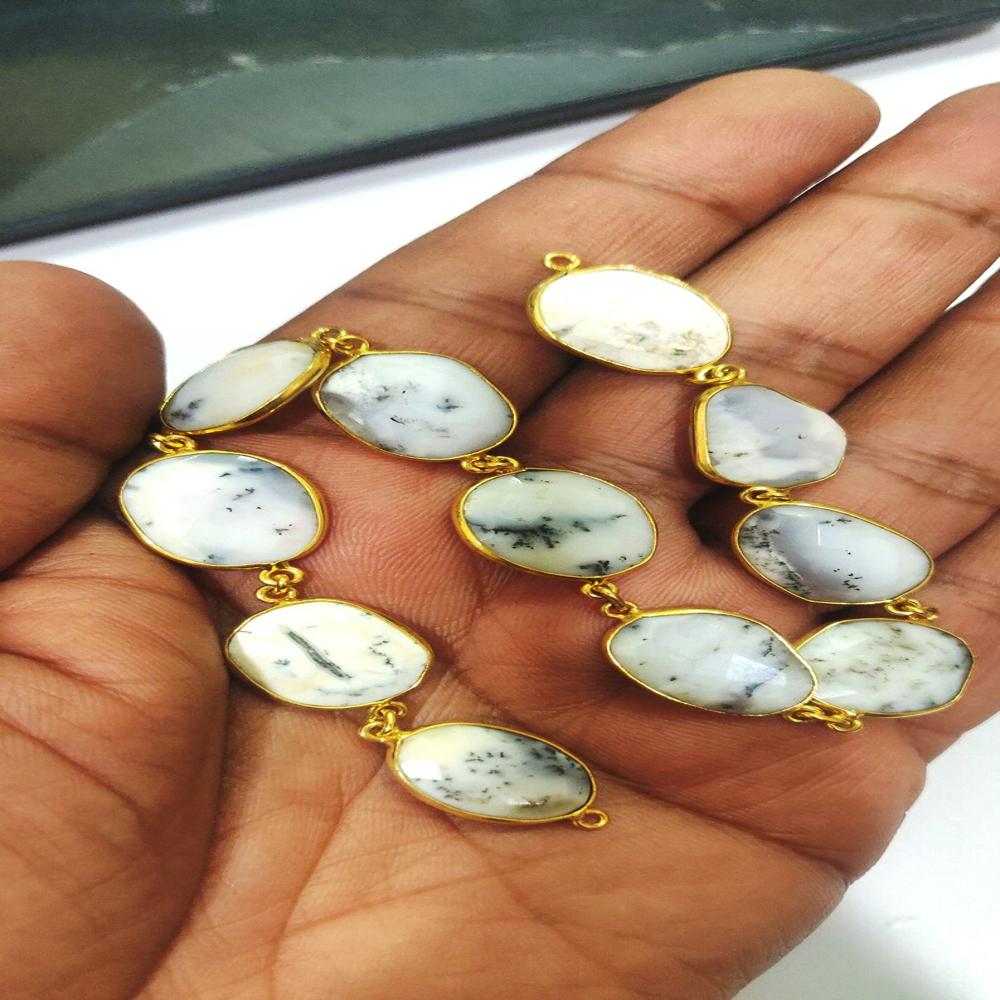 Natural Dendritic Opal Free Shape Briolette Bezel Connector Chain 13 to 16 mm Sold Per Foot High Quality Beads Wholesale prices