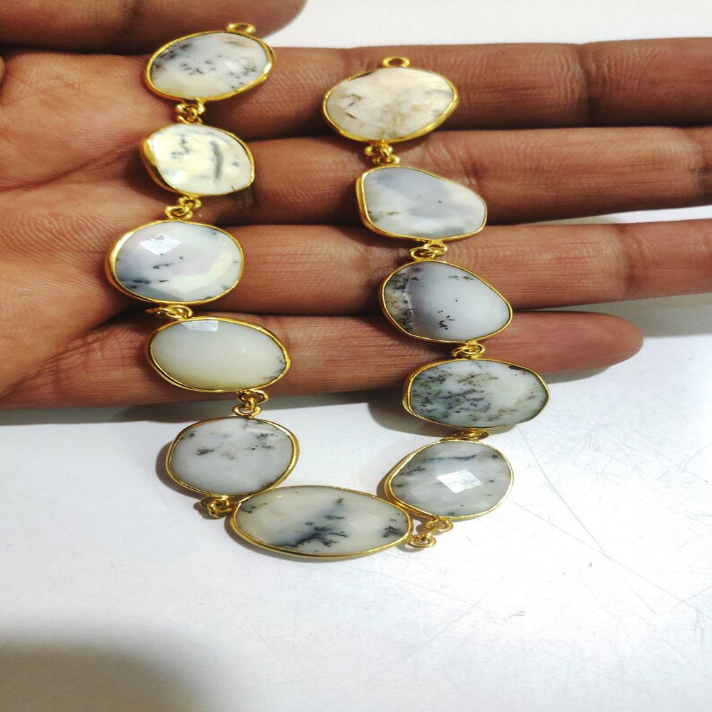 Natural Dendritic Opal Free Shape Briolette Bezel Connector Chain 13 to 16 mm Sold Per Foot High Quality Beads Wholesale prices