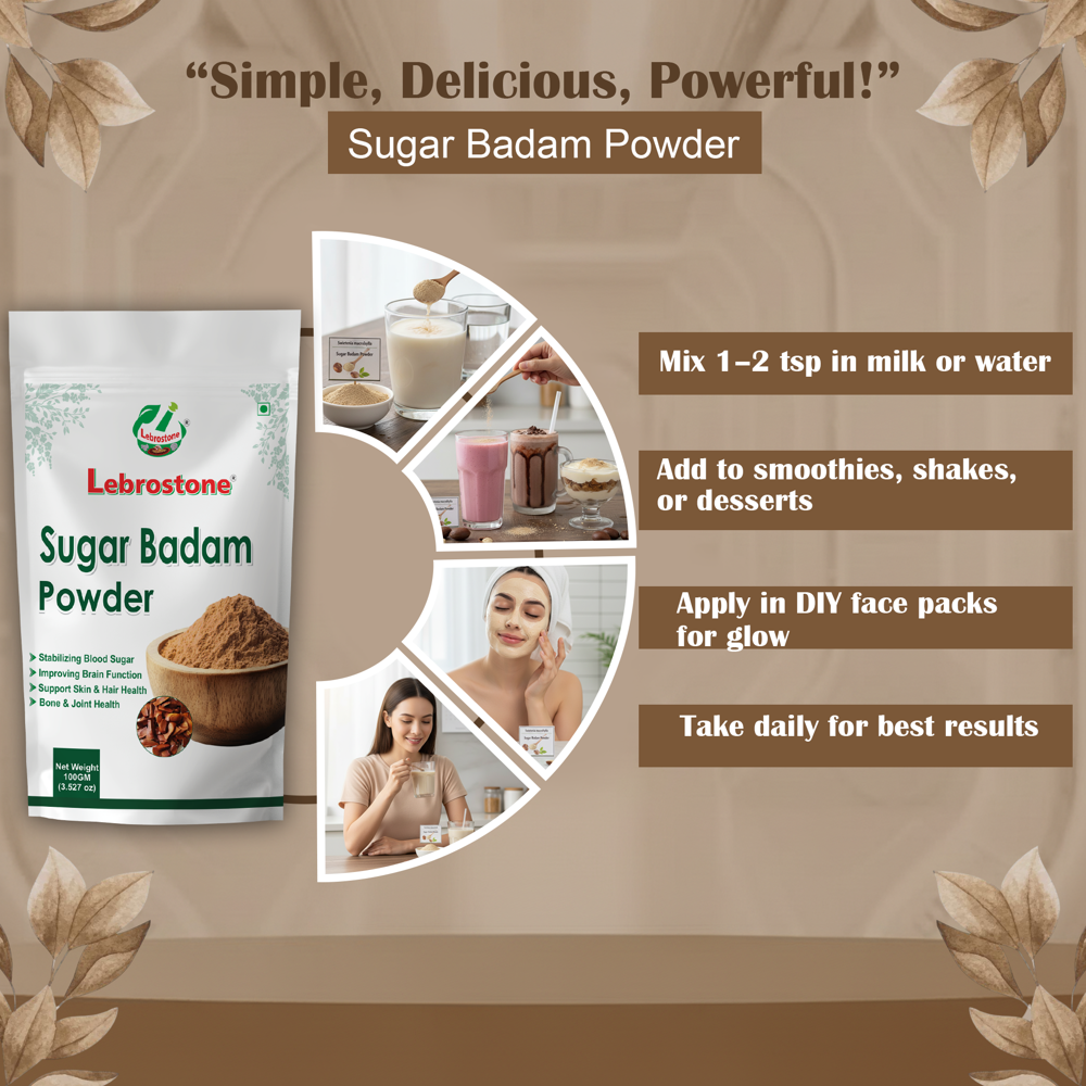 Lebrostone Sugar Badam | Nourishes Hair, Boosts Energy, Enhances Skin Glow & Supports Brain Health(100gm)