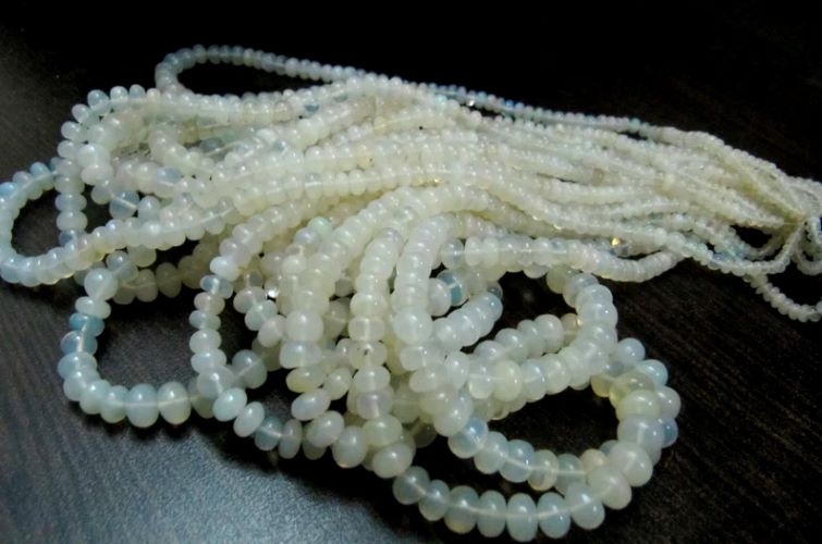 Natural Ethiopian Opal Rondelle Plain Smooth Beads 3 To 8 Mm Graduated Best Quality Beads Strand 8 Inches Long Jewelry Making Gemstone Beads - Beads Colour: Creamish