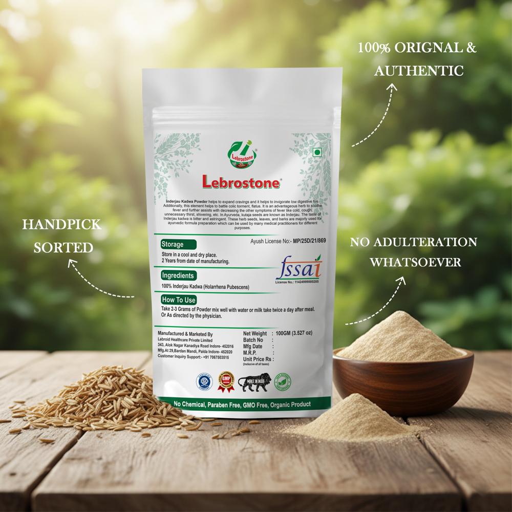 . Lebrostone Inderjau Kadwa Herbal Powder | Ayurvedic Blood Purification & Gut Health Support |100g