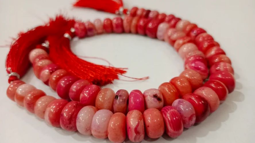 Natural Pink Opal Rondelle Plain Smooth Beads 8 to 15mm best Quality Beads Strand 8 inches Long