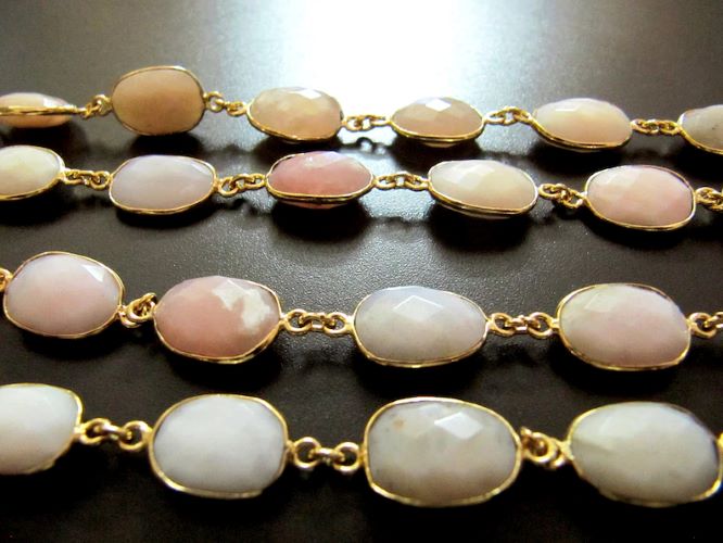 Natural Pink Opal Uneven Free Shape Briolette Bezel Connector Chain Size 12-15mm High Quality Pink Stones Wholesale prices