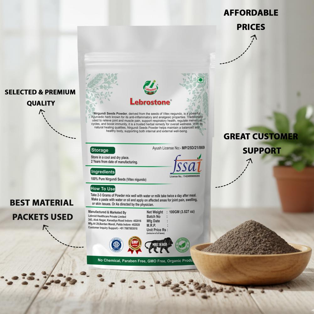 Lebrostone Nirgundi Whole Plant Powder | Ayurvedic Joint Pain Relief, Skin Care & Immune Booster| 100g