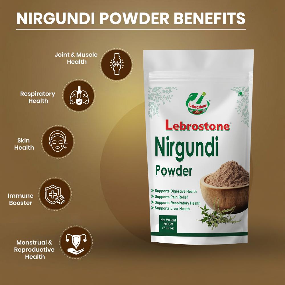 Lebrostone Nirgundi Whole Plant Powder | Ayurvedic Joint Pain Relief, Skin Care & Immune Booster | 100g