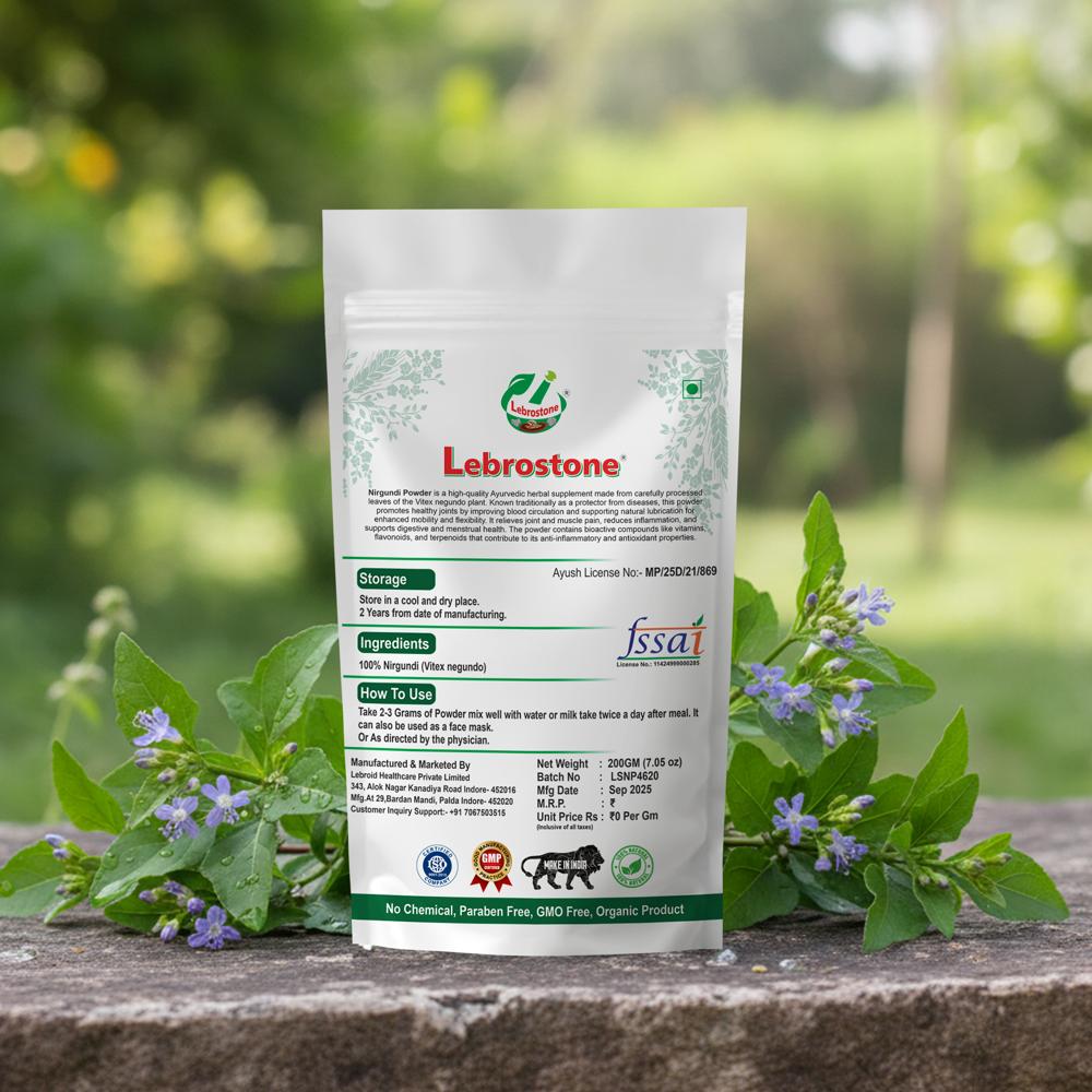 Lebrostone Nirgundi Whole Plant Powder | Ayurvedic Joint Pain Relief, Skin Care & Immune Booster | 100g