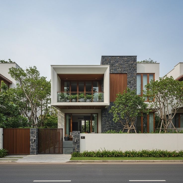 Stone Cladding Contemporary Home Elevation