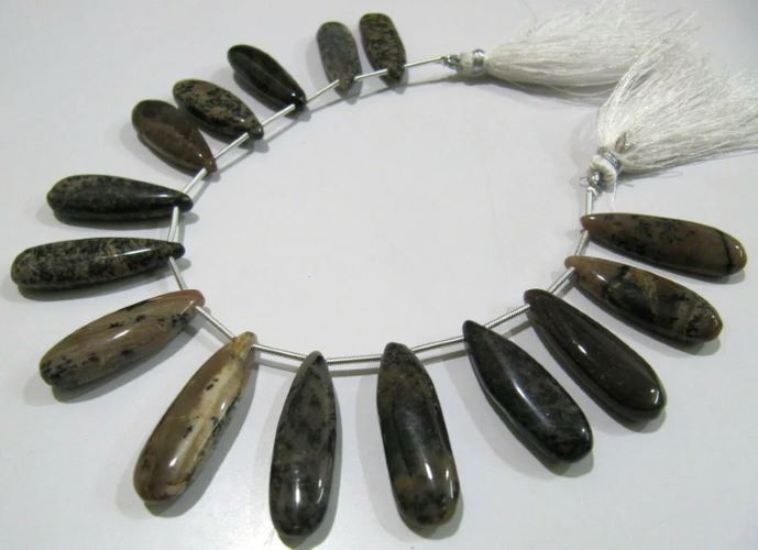 Natural Brown Dendritic Opal Pear Shape Plain Smooth Briolette beads 9x30mm To 10x35mm Graduated Jewelry Making Strand 8 Inches long