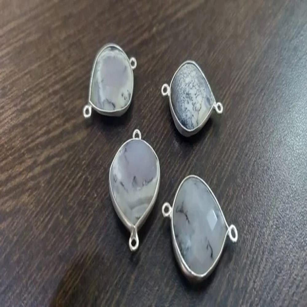 Natural Dendritic Opal Bezel Connector Heart Shape Double Loop 18mm approximately Top Quality Gemstone Connectors charms sold per piece