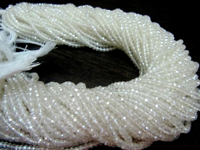 White Opal Mystic Coated Hydro Quartz Rondelle Faceted Beads 3mm Strand 13 inch long Wholesale prices Jewelry making gemstone beads