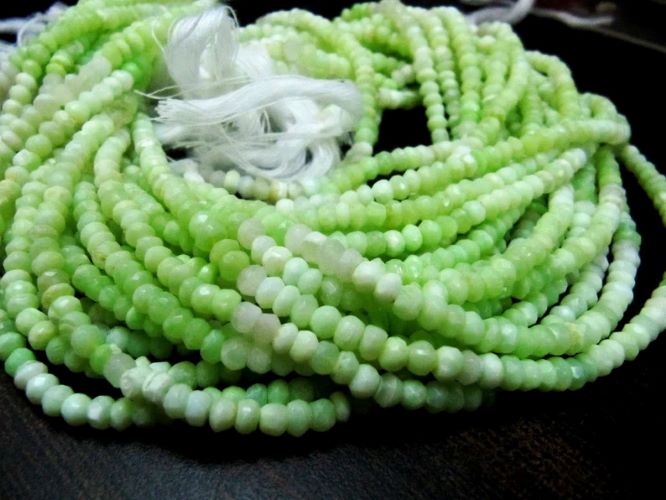 Natural Green Opal Gemstone Rondelle Faceted Beads Size Approx 4-5mm Green Color Beads Strands 13 Inches Long Wholesale Prices