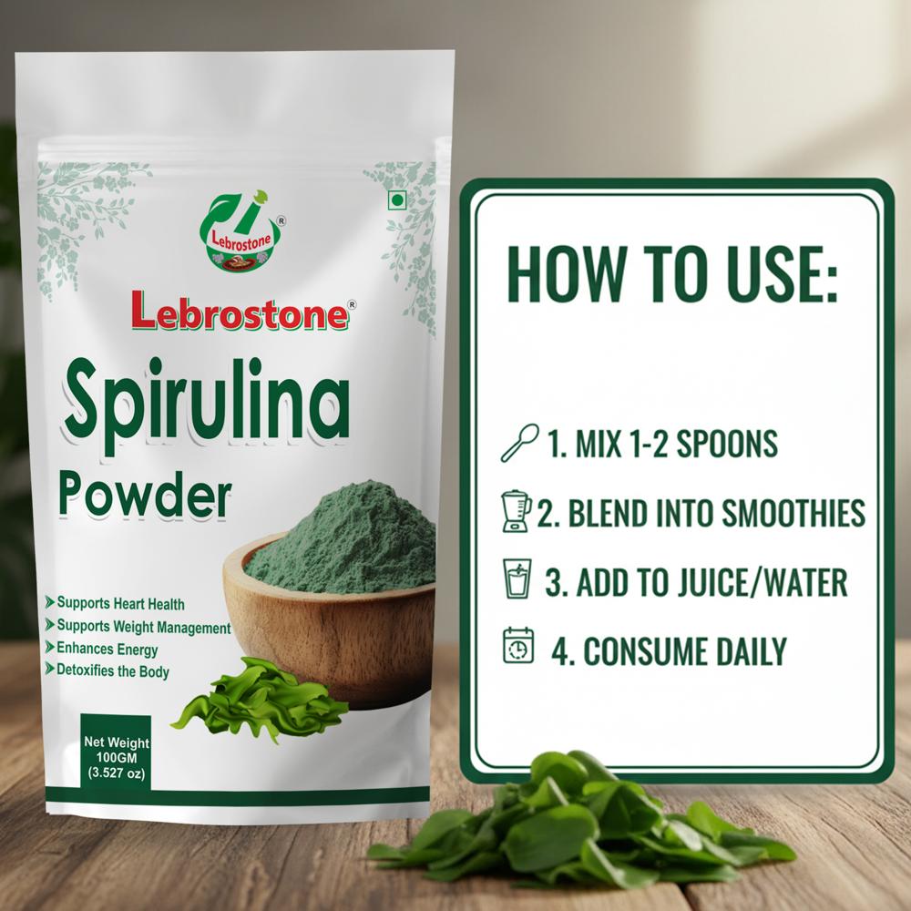 Lebrostone Spirulina Powder  Supports Heart Health, Weight Management & Energy Boost(100gm)