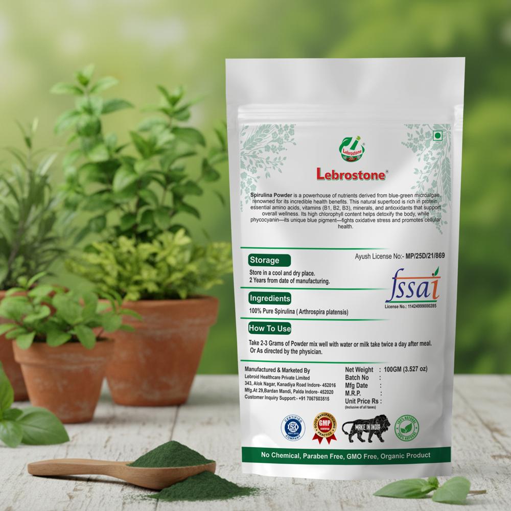 Lebrostone Spirulina Powder  Supports Heart Health, Weight Management & Energy Boost(100gm)