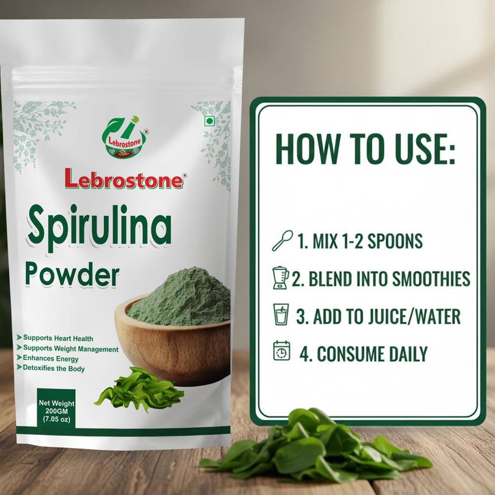 Lebrostone Spirulina Powder  Supports Heart Health, Weight Management & Energy Boost(200gm)