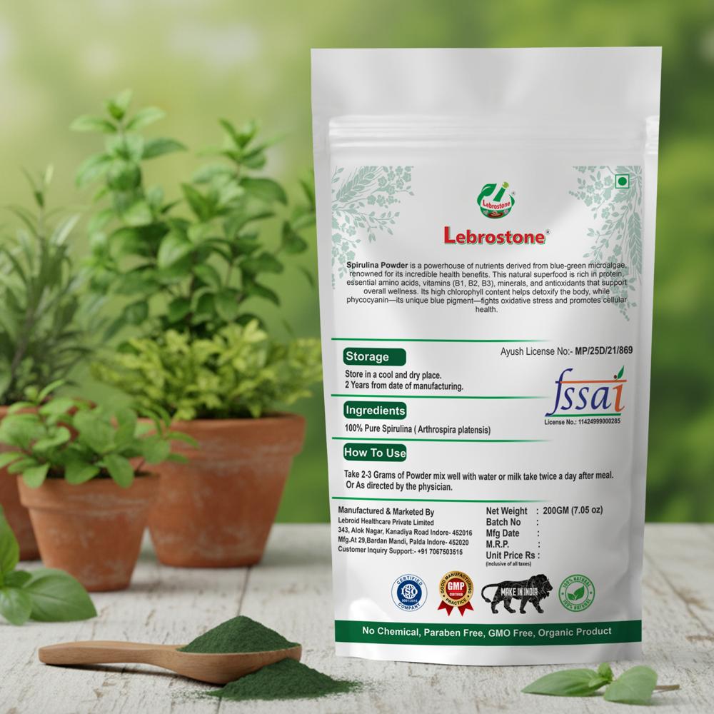Lebrostone Spirulina Powder  Supports Heart Health, Weight Management & Energy Boost(200gm)