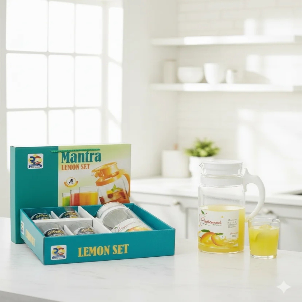 Glass Lemon Set Gifting Purpose (6 Drinking Glasses, 6 Whi-sky Glasses And 1 Glass Jug) Tutti Frutti