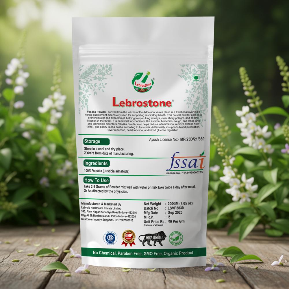 Lebrostone Vasaka Powder | Ayurvedic Lung Detox, Bronchial Support & Natural Immunity Booster |200g