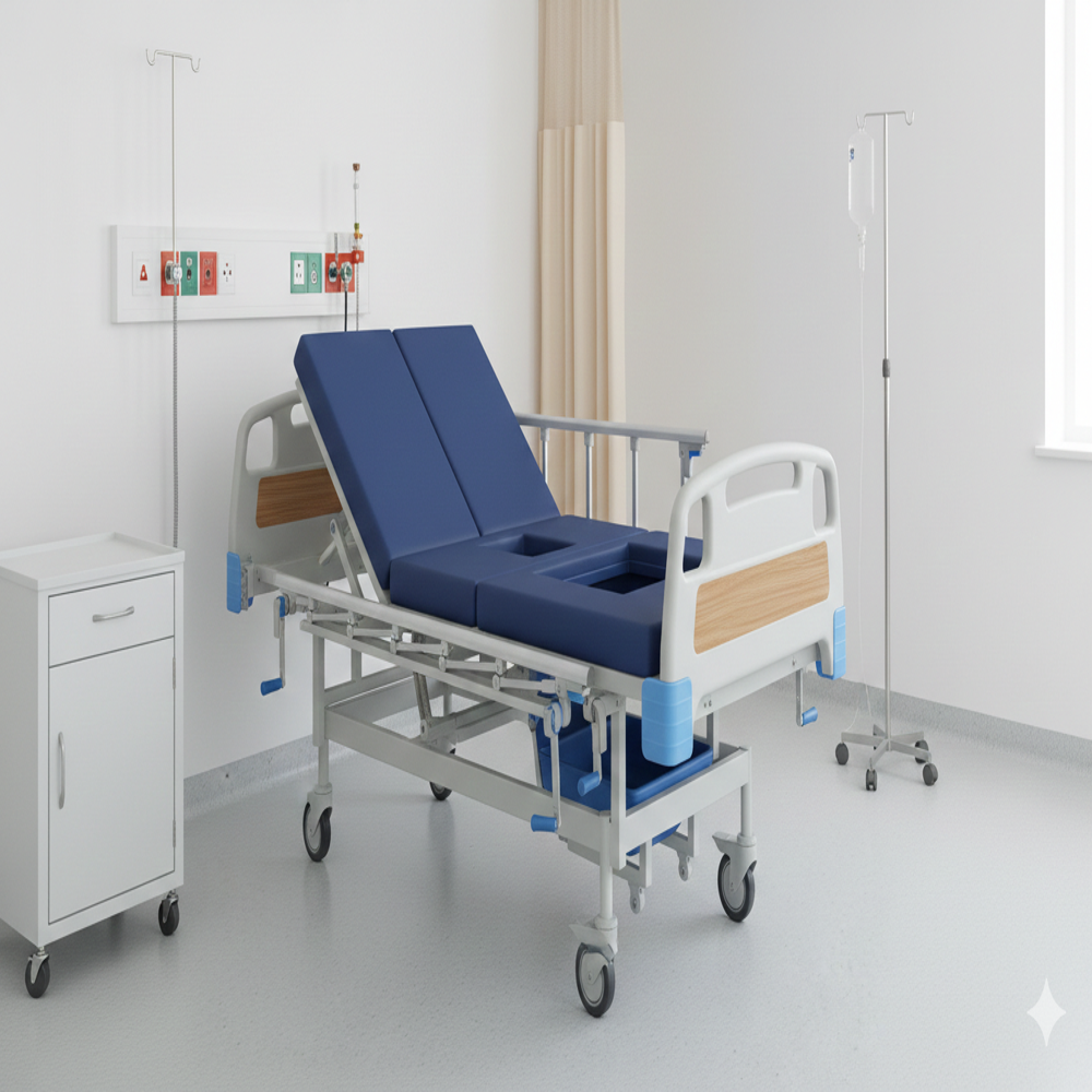 Manual hospital bed with toilet