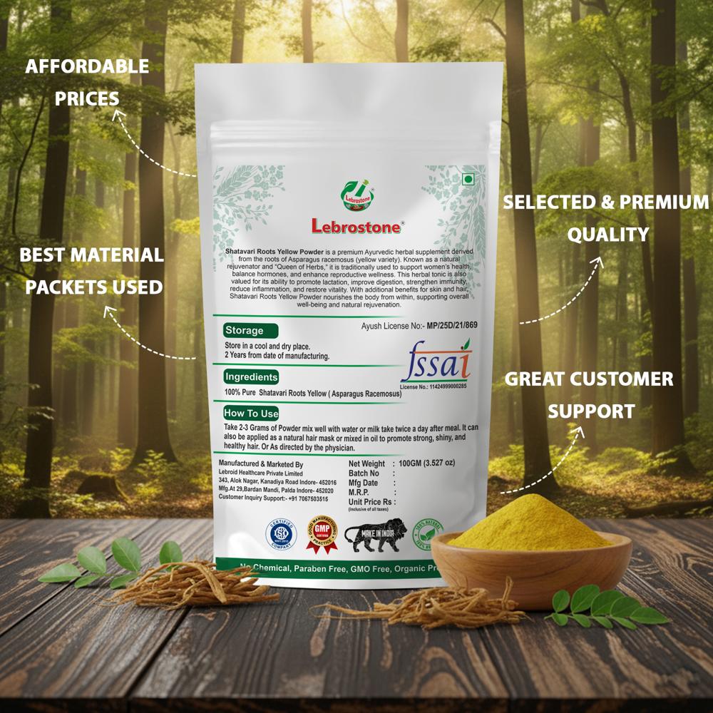 Lebrostone Shatavari Roots Yellow Powder | Natural Ayurvedic Herbal Powder (100g)