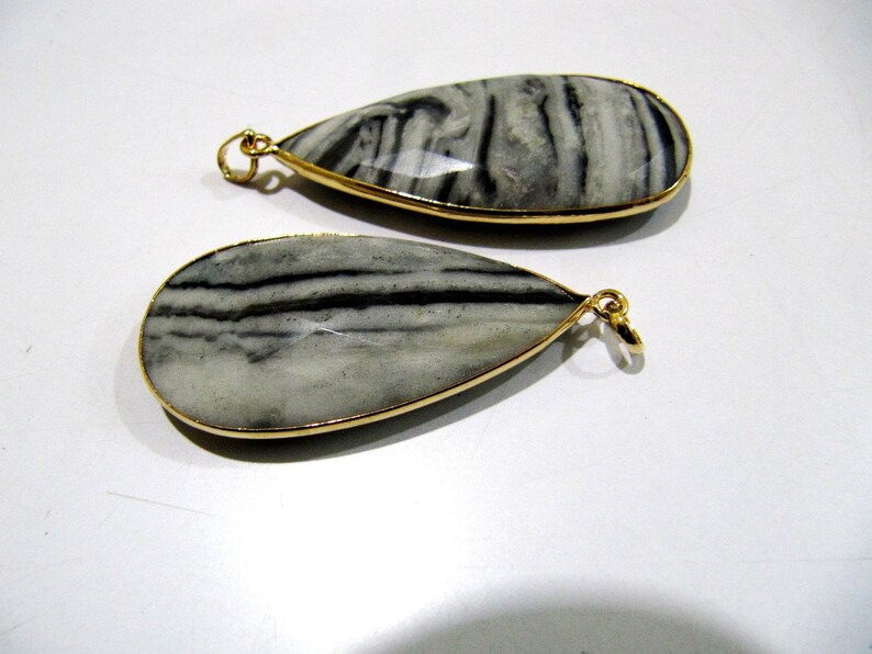 Natural Zebra Agate Pear Shape Briolette Faceted Connector Pendant Charm 22X45 mm size Unique Rare Gemstone Bezel Pendant Single Loop