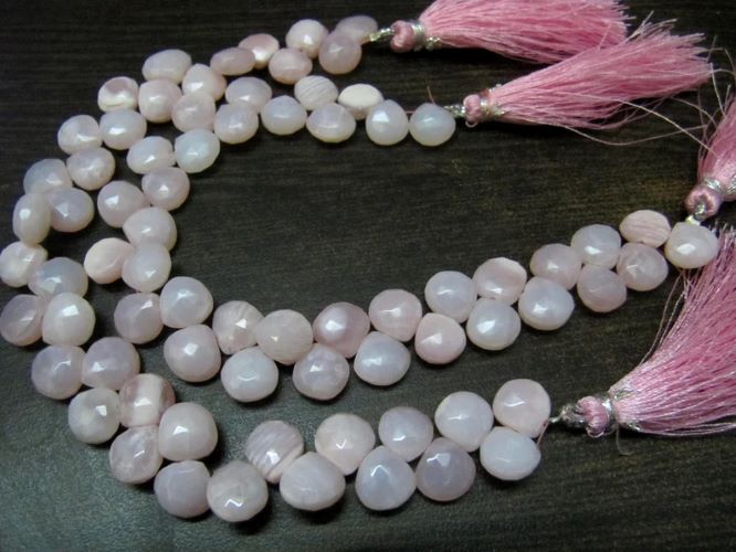 Natural Pink Opal Heart Shape 9-10mm Faceted Briolette Beads Strand 8 Inches Long Jewelry Making Beads Sold Per Strand Wholesale Prices