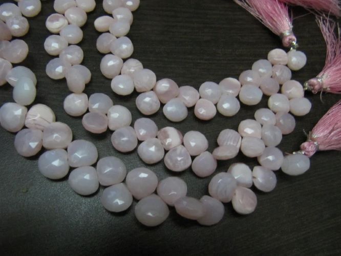 Natural Pink Opal Heart Shape 9-10mm Faceted Briolette Beads Strand 8 Inches Long Jewelry Making Beads Sold Per Strand Wholesale Prices