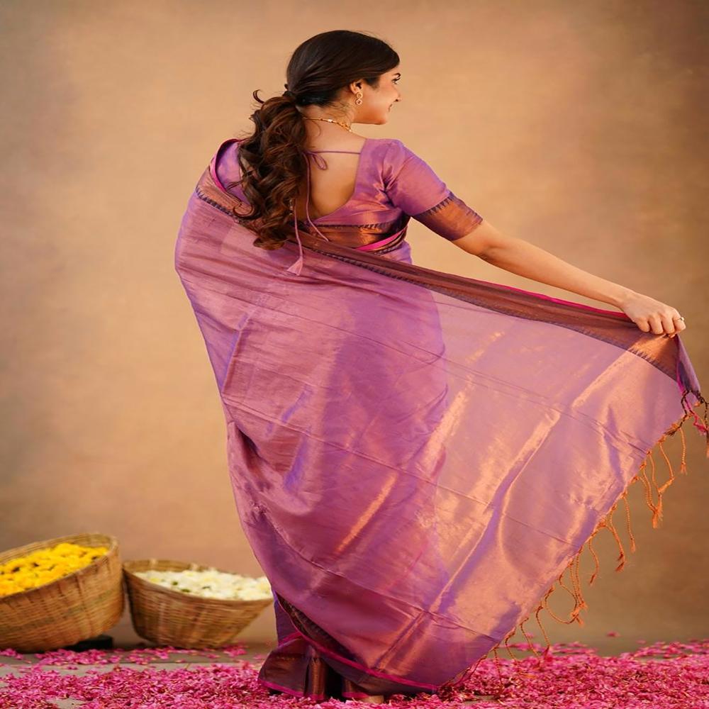 Light Purple Terchi Border Tissue Saree