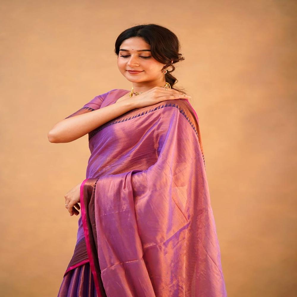 Light Purple Terchi Border Tissue Saree