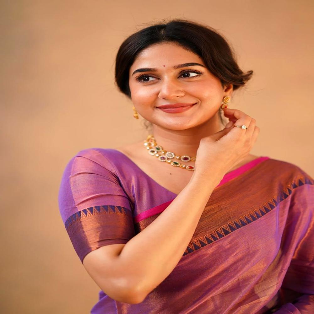 Light Purple Terchi Border Tissue Saree