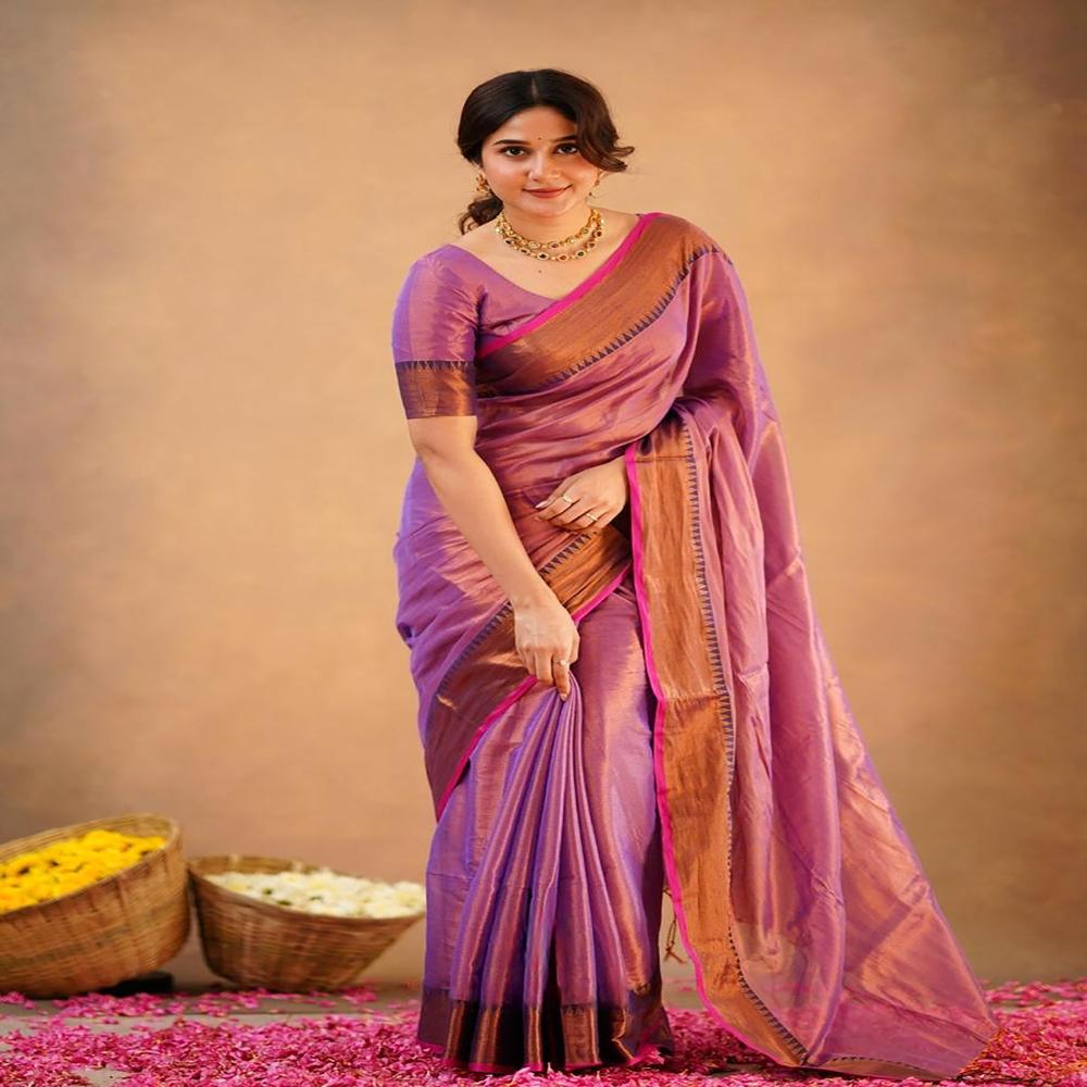 Light Purple Terchi Border Tissue Saree
