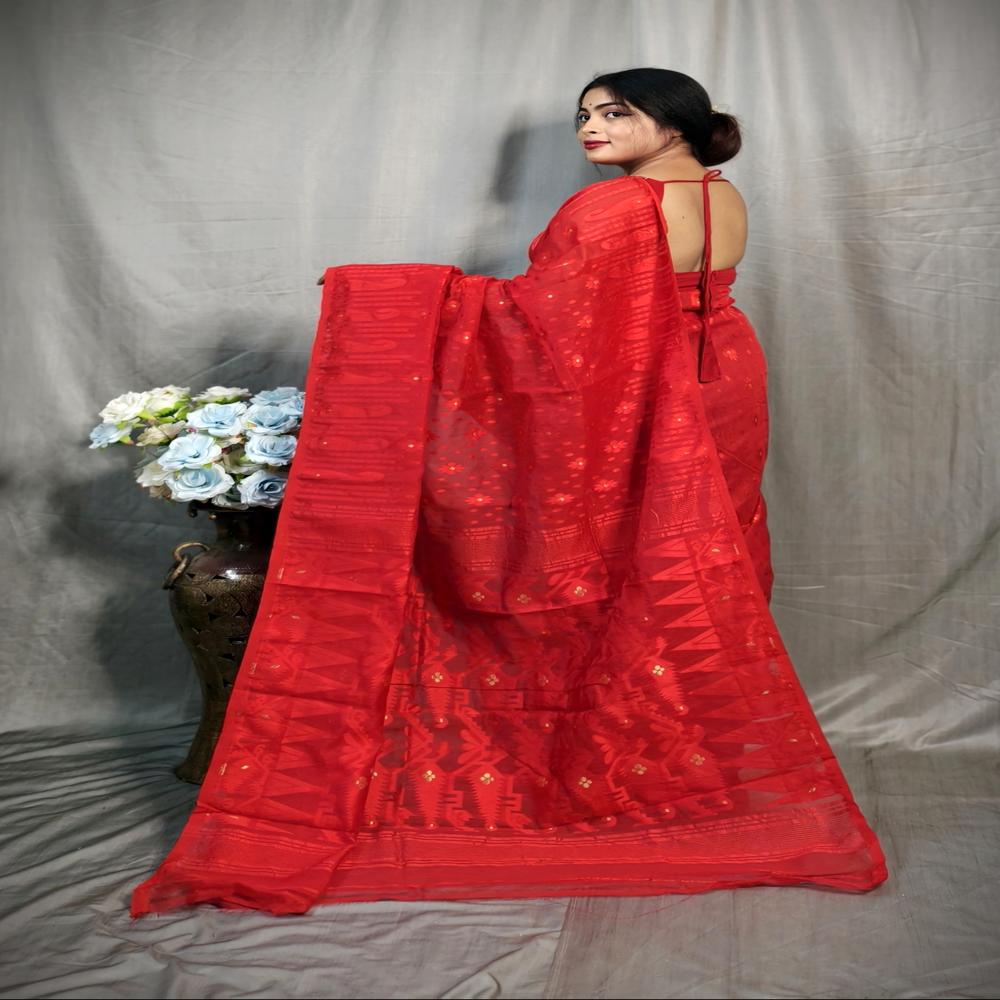 Red Color Soft Jamdani Korat Design Saree