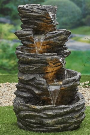 Holiness Craft 5 Tier Cascading Spiral Sea Green Black Rock Fountain