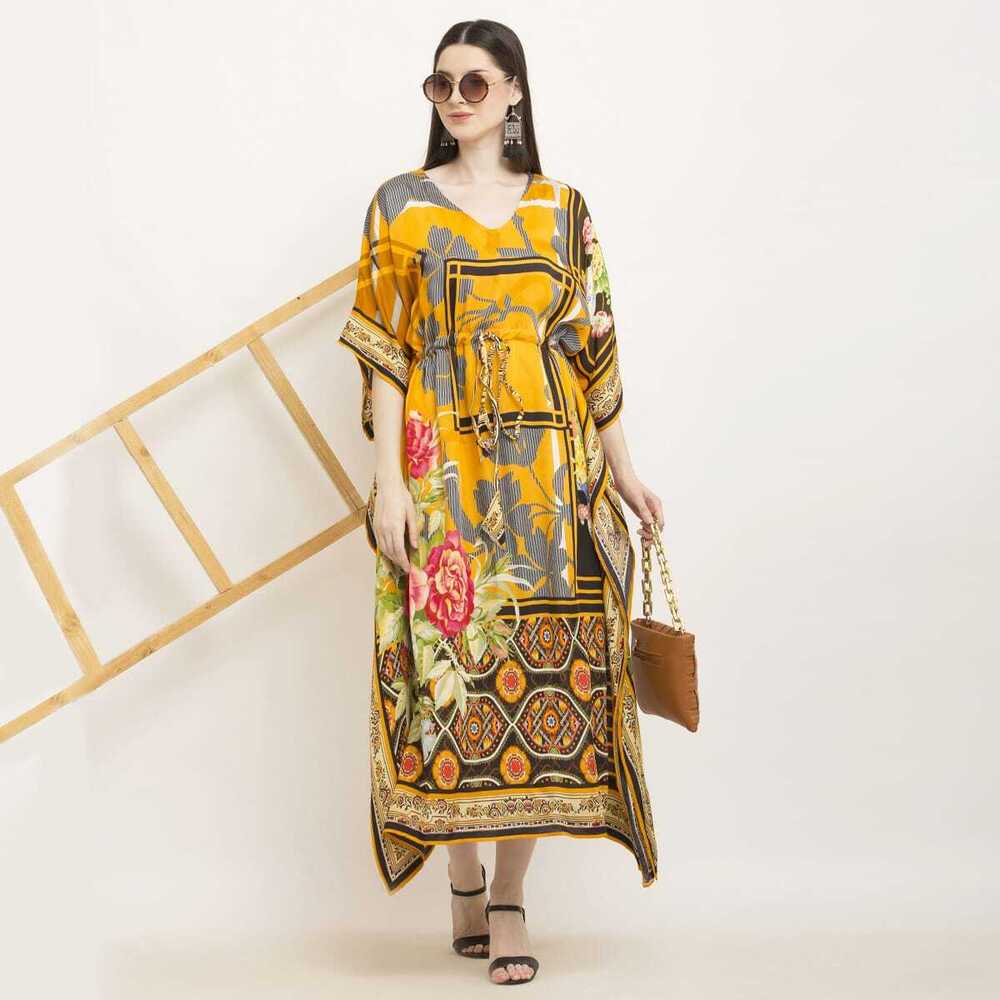 Georgette Printed Yellow Kaftan