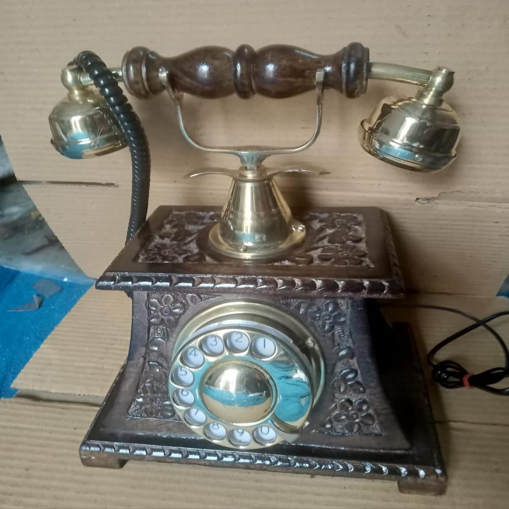Wooden Brass Telephone - Color: Brown