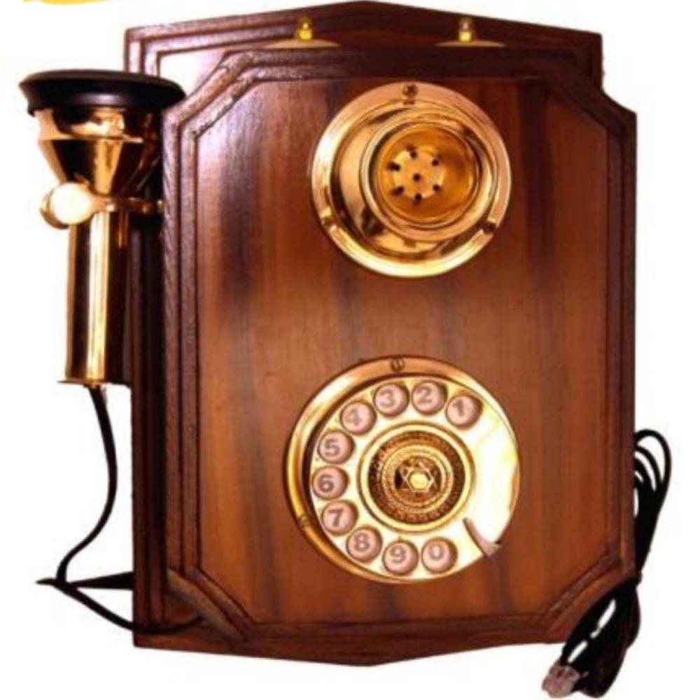 Wooden Brass Telephone - Color: Brown