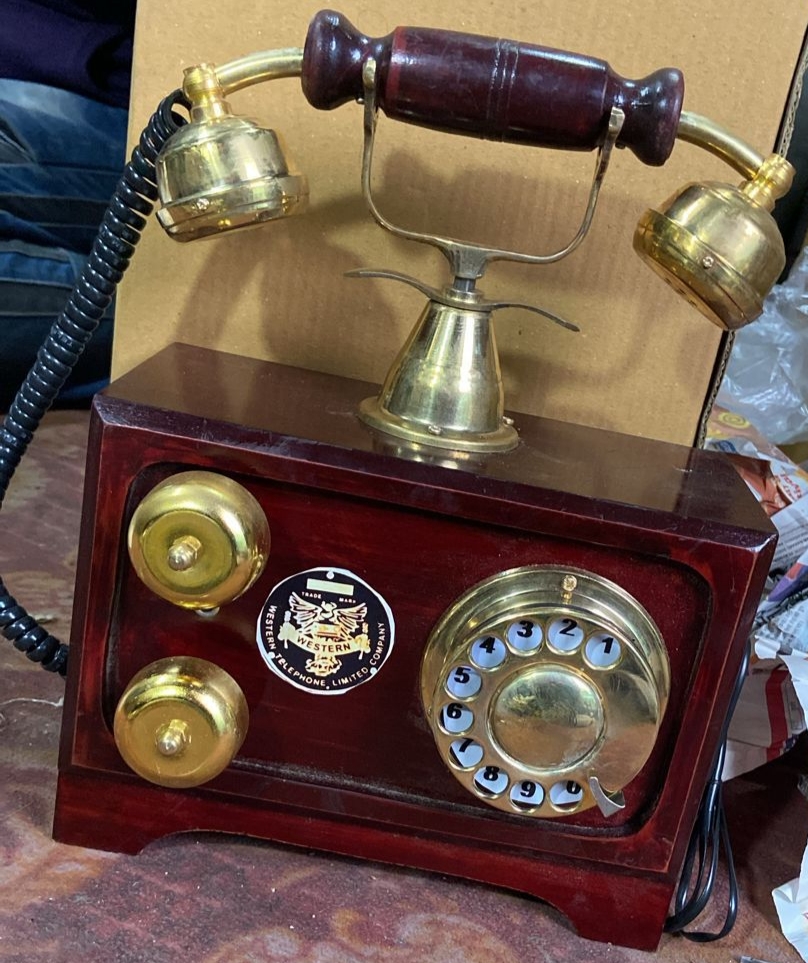 Wooden Brass Telephone - Color: Brown