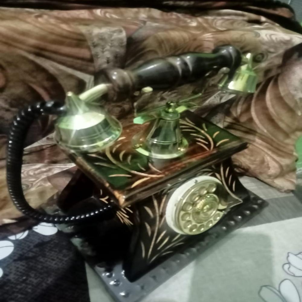 Wooden Brass Telephone - Color: Brown