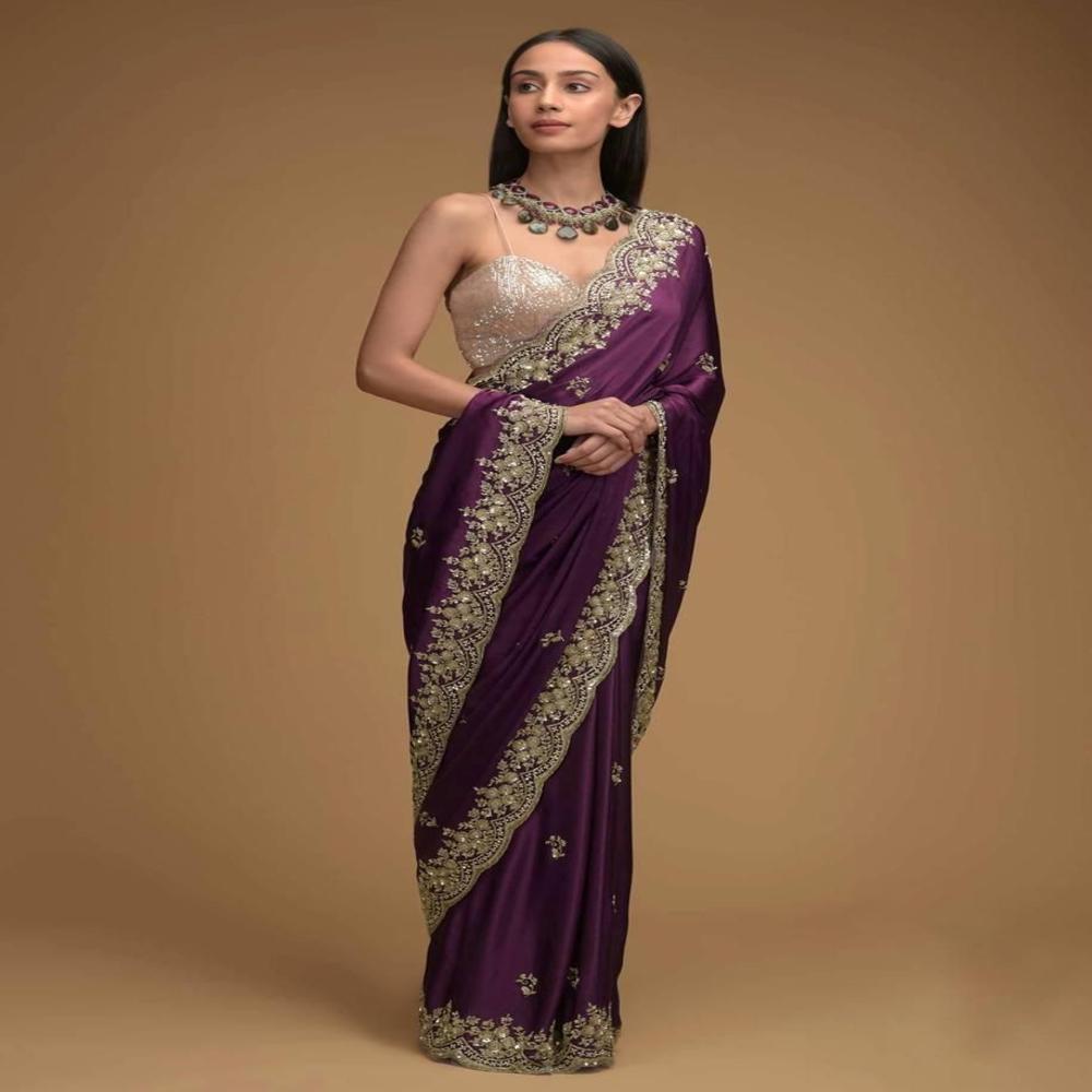 Designer Sequence Work Party Wear Saree - Color: Maroon