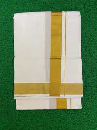 White Kerala Dhoti With Zari Border - Hip Size: Free Size  Meter (m)