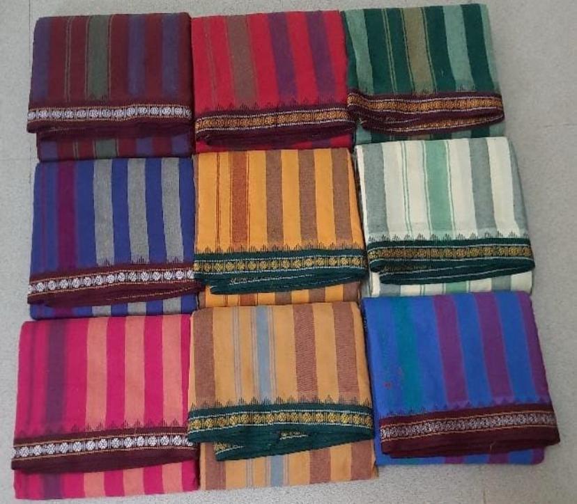 8A 4 Cotton Dhoti - Color: White With Colored Border