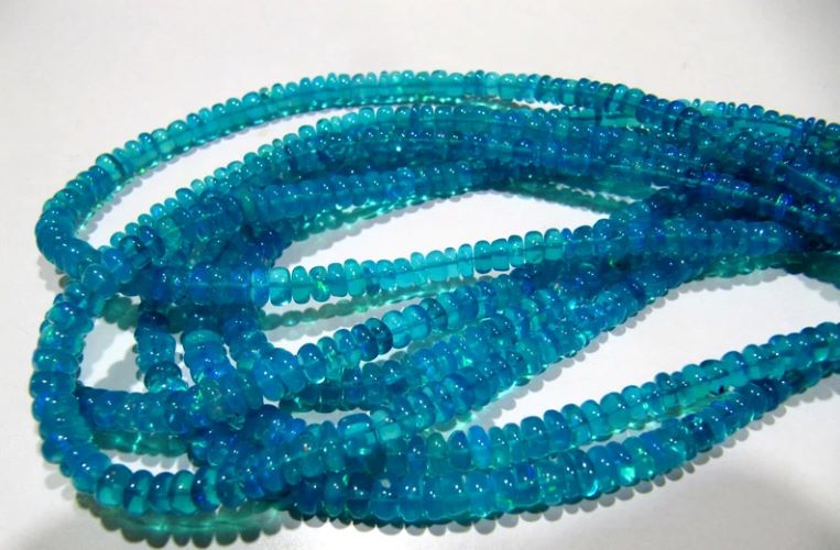 Natural Ethiopian Opal Rondelle Plain Smooth 3 to 5mm Graduated best Quality blue Beads Strand 8 inches Long Jewelry making gemstone