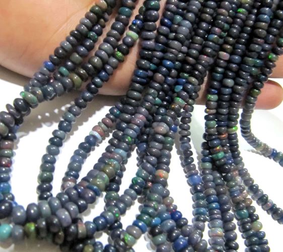 Natural Ethiopian Black Opal Rondelle Plain Smooth Beads Welo Fire 4mm To 5mm Graduated Beads Strand 16 Inches Long Jewelry Making Beads