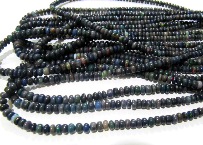 Natural Ethiopian Black Opal Rondelle Plain Smooth Beads Welo Fire 4mm To 5mm Graduated Beads Strand 16 Inches Long Jewelry Making Beads