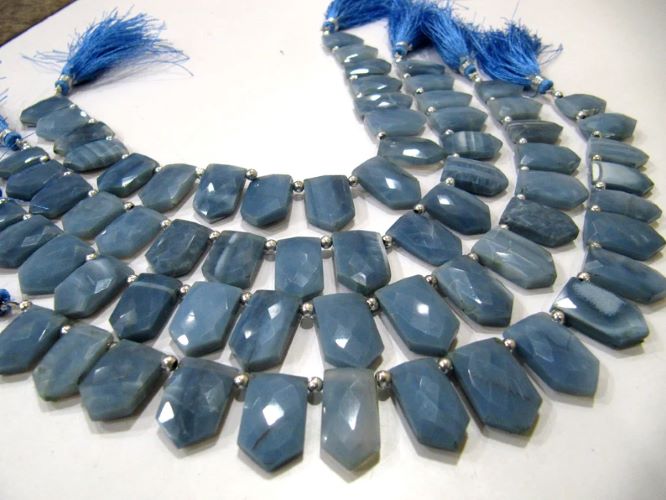 Natural Blue Opal Pencil Arrow Shape 12x18mm Beads Sold Per Strand 10 Inches Long For Jewellery Making