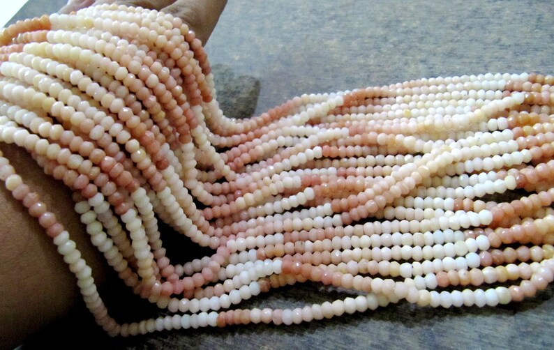 Natural Pink Opal Rondelle Faceted Shaded Color 4mm Gemstone Beads Strands 13 Inches Long Pink Opal Machine Cut Beads Sold Per Strand - Beads Material: Stone