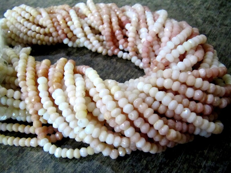 Natural Pink Opal Rondelle faceted Shaded Color 4mm Gemstone Beads Strands 13 inches Long Pink Opal Machine Cut Beads Sold Per Strand